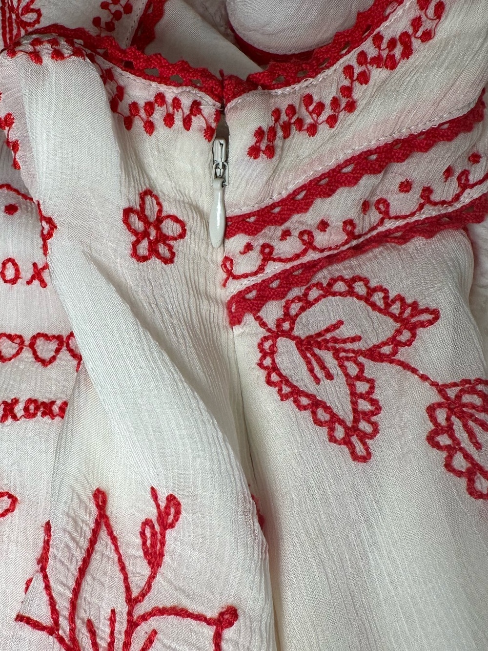 Free People Love Letters Mini Dress Ivory Red Embroidered Open Back Tassel M - Picture 12 of 16